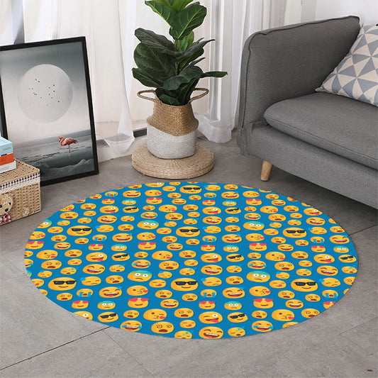 Blue Emoji Pattern Print Round Rug