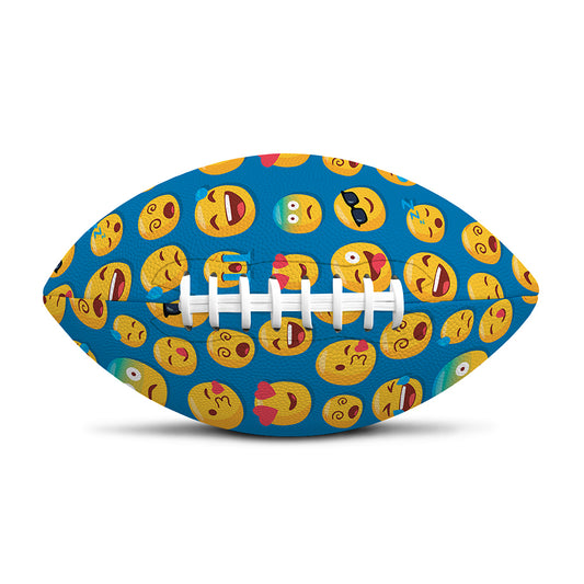 Blue Emoji Pattern Print Rugby Ball