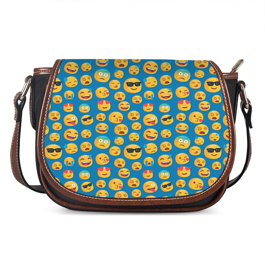 Blue Emoji Pattern Print Saddle Bag