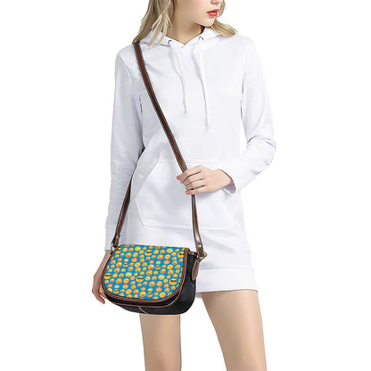 Blue Emoji Pattern Print Saddle Bag