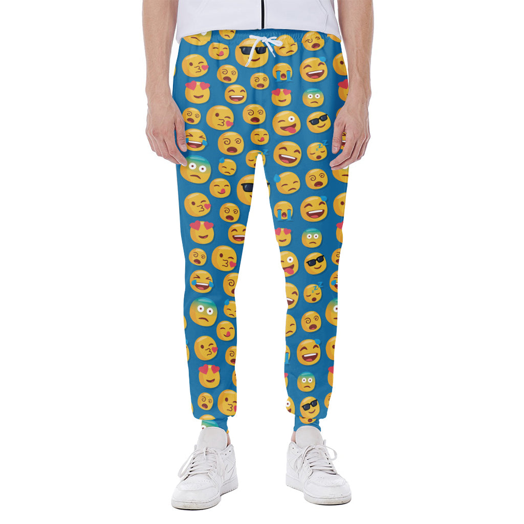 Blue Emoji Pattern Print Scuba Joggers