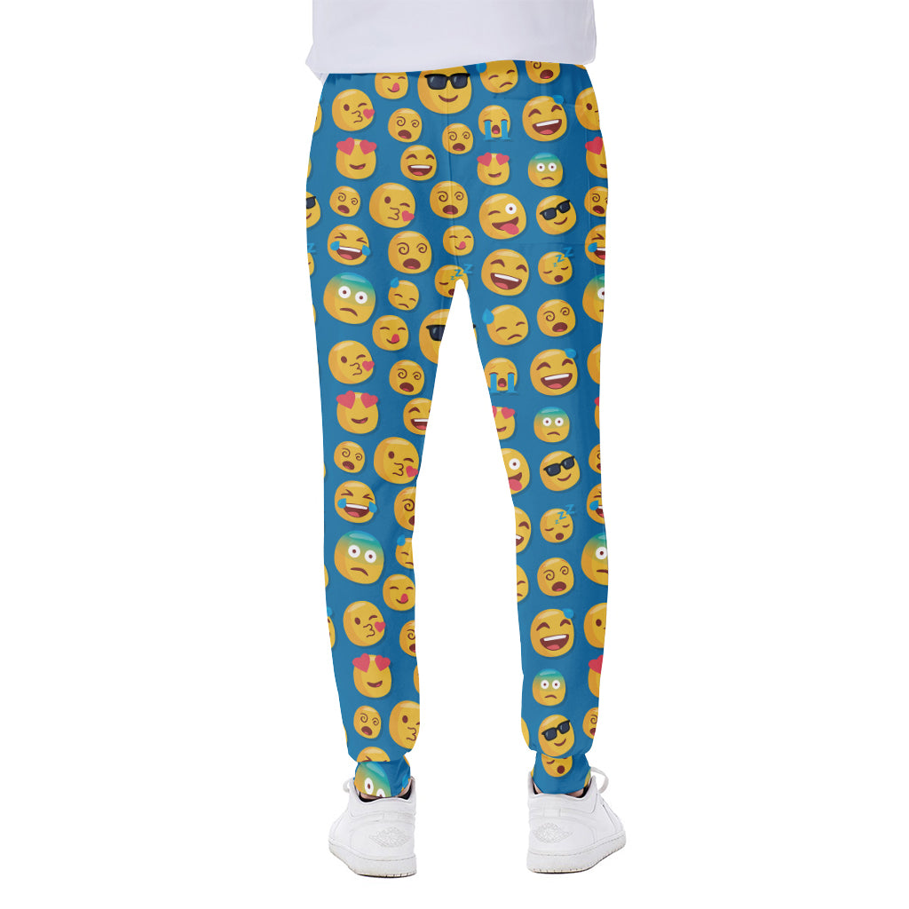 Blue Emoji Pattern Print Scuba Joggers