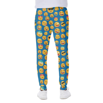 Blue Emoji Pattern Print Scuba Joggers