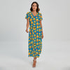 Blue Emoji Pattern Print Short Sleeve Maxi Dress