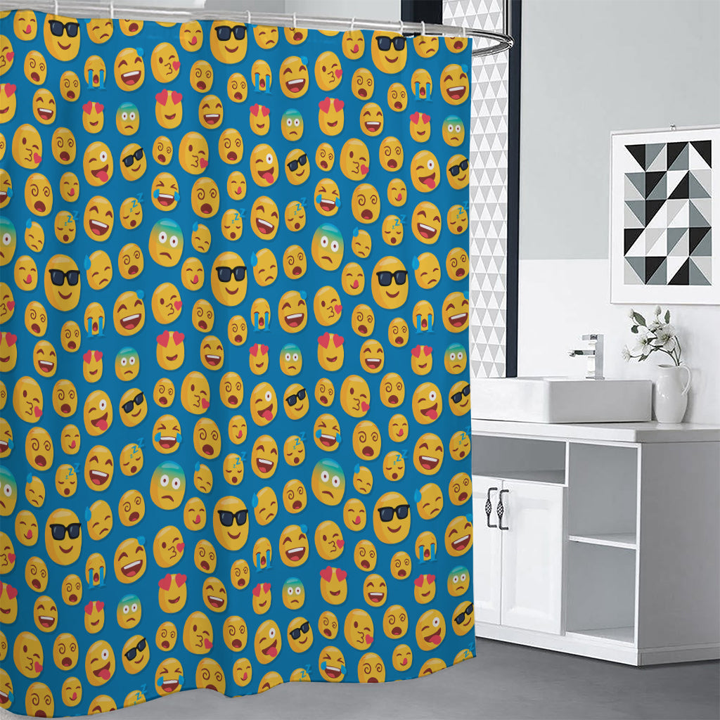 Blue Emoji Pattern Print Shower Curtain