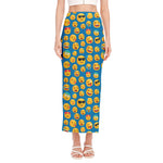 Blue Emoji Pattern Print Side Slit Maxi Skirt