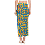 Blue Emoji Pattern Print Side Slit Maxi Skirt