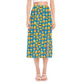 Blue Emoji Pattern Print Side Slit Midi Skirt