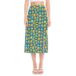 Blue Emoji Pattern Print Side Slit Midi Skirt