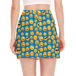 Blue Emoji Pattern Print Side Slit Mini Skirt