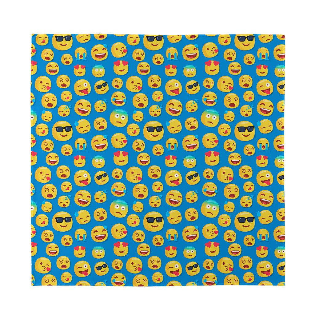 Blue Emoji Pattern Print Silk Bandana