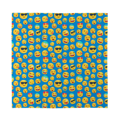 Blue Emoji Pattern Print Silk Bandana