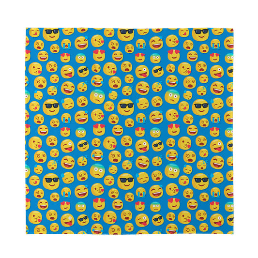 Blue Emoji Pattern Print Silk Bandana