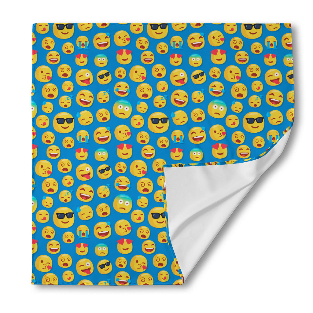 Blue Emoji Pattern Print Silk Bandana