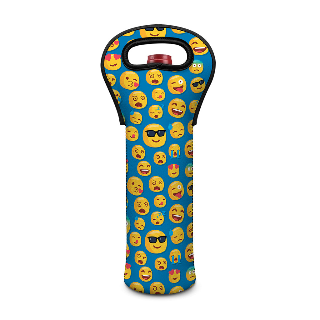 Blue Emoji Pattern Print Single Neoprene Wine Tote