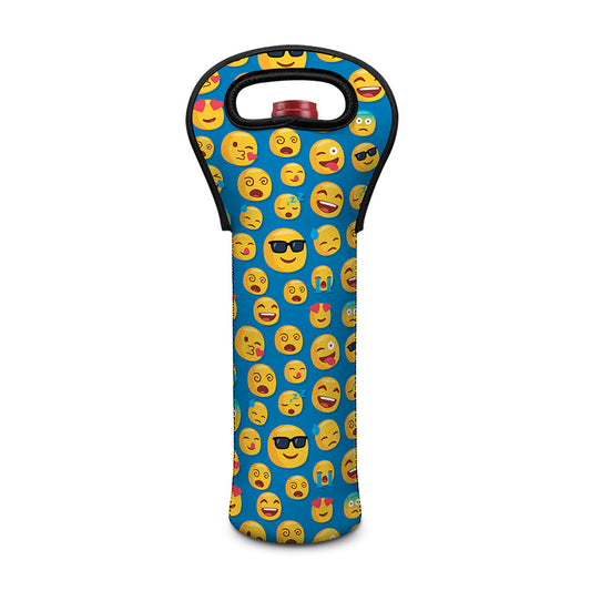 Blue Emoji Pattern Print Single Neoprene Wine Tote