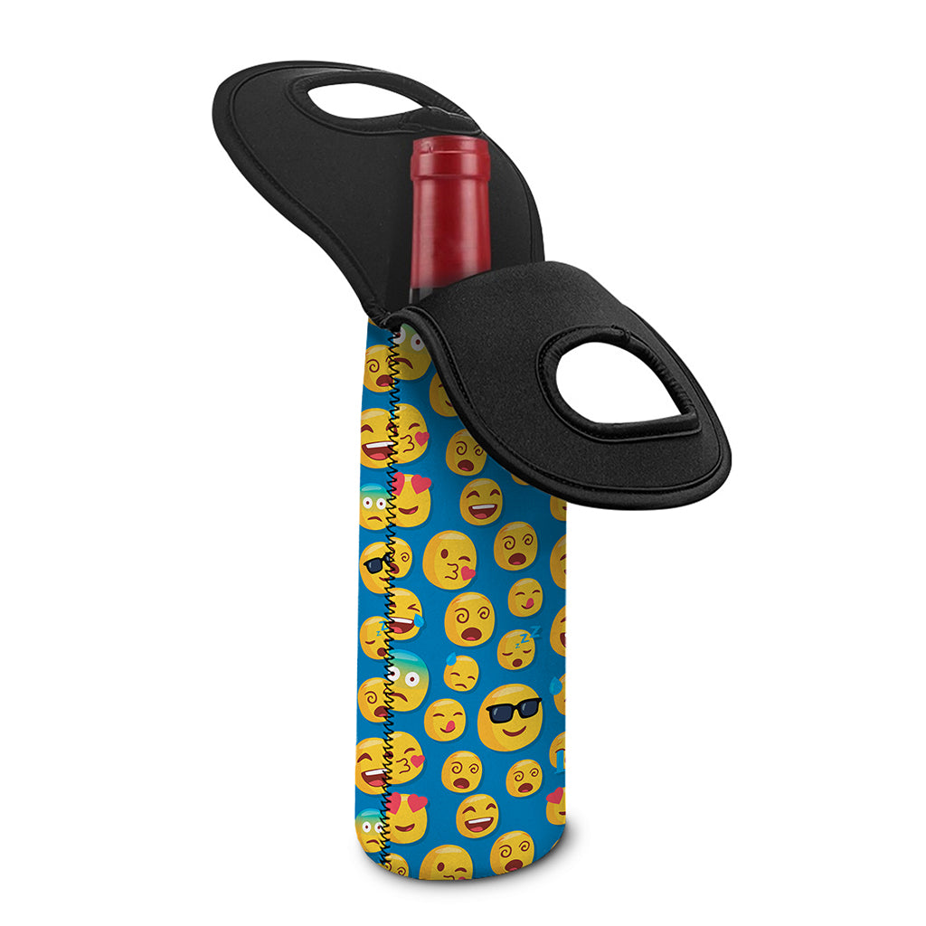 Blue Emoji Pattern Print Single Neoprene Wine Tote