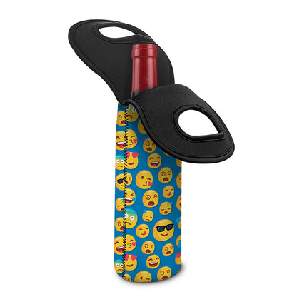 Blue Emoji Pattern Print Single Neoprene Wine Tote