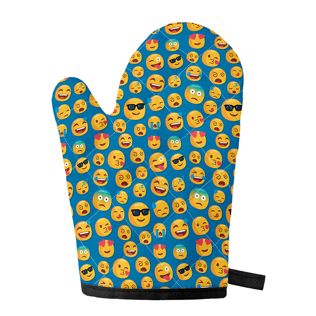 Blue Emoji Pattern Print Single Oven Mitt