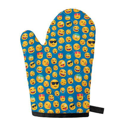 Blue Emoji Pattern Print Single Oven Mitt