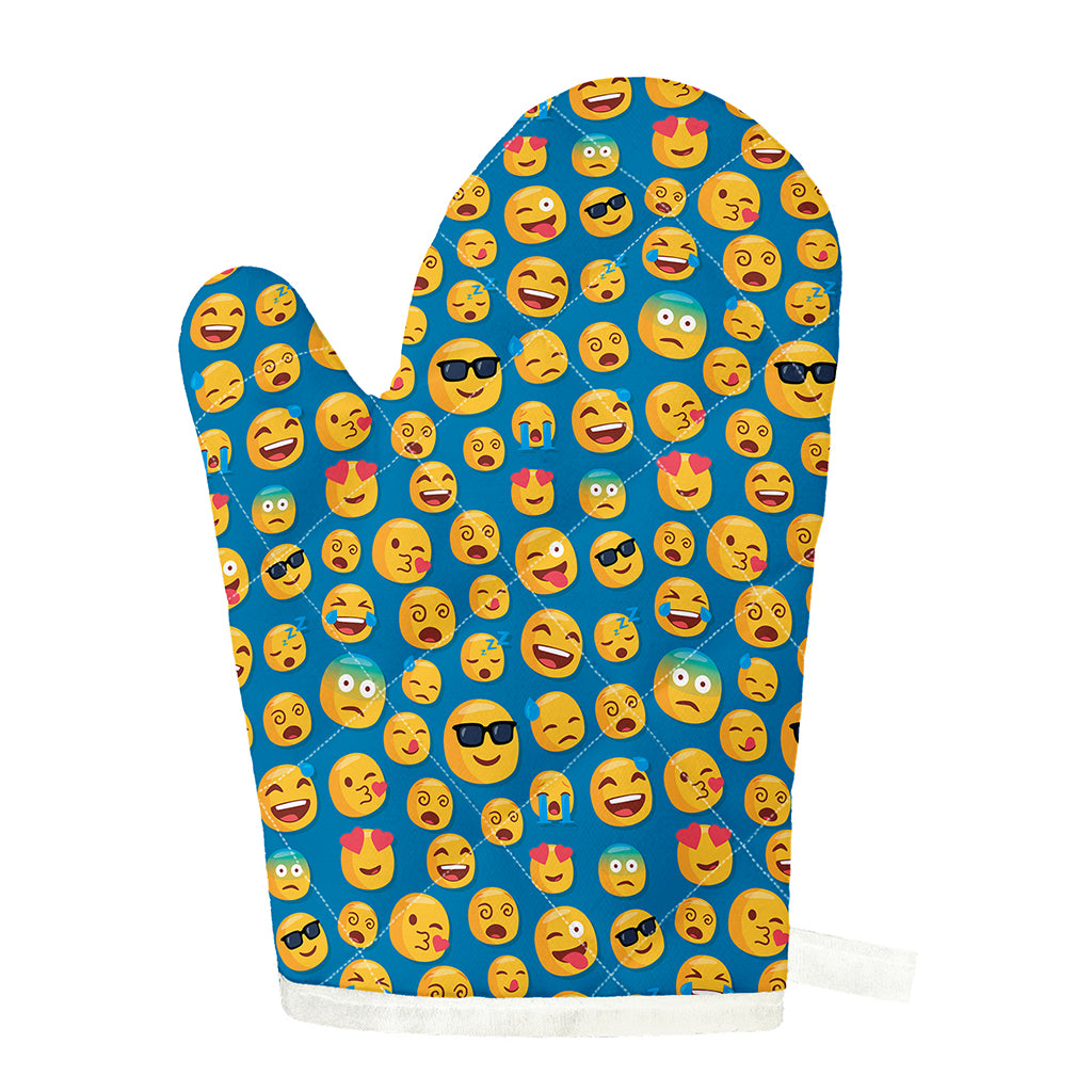 Blue Emoji Pattern Print Single Oven Mitt