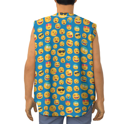 Blue Emoji Pattern Print Sleeveless Baseball Jersey