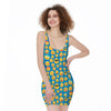 Blue Emoji Pattern Print Sleeveless Bodycon Dress