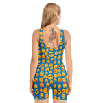 Blue Emoji Pattern Print Sleeveless One Piece Swimsuit