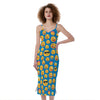 Blue Emoji Pattern Print Slim Fit Midi Cami Dress