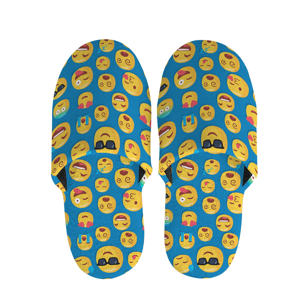 Blue Emoji Pattern Print Slippers