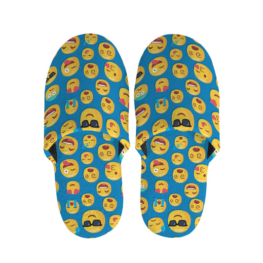 Blue Emoji Pattern Print Slippers