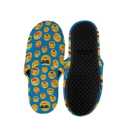 Blue Emoji Pattern Print Slippers