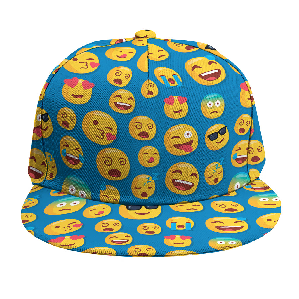 Blue Emoji Pattern Print Snapback Cap