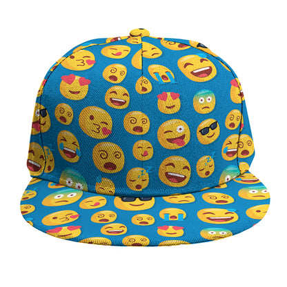 Blue Emoji Pattern Print Snapback Cap