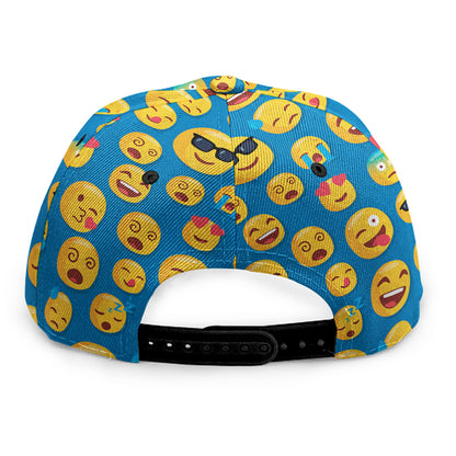 Blue Emoji Pattern Print Snapback Cap