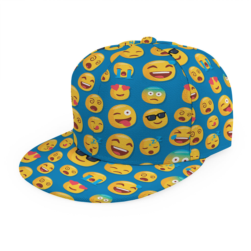 Blue Emoji Pattern Print Snapback Cap