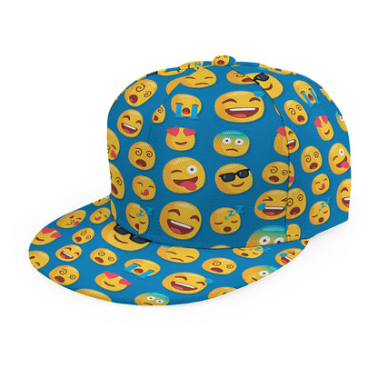 Blue Emoji Pattern Print Snapback Cap