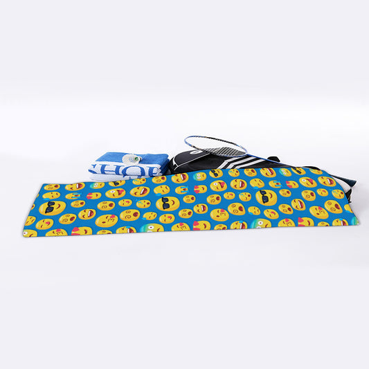 Blue Emoji Pattern Print Sports Towel
