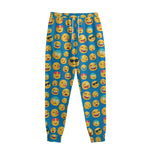Blue Emoji Pattern Print Sweatpants
