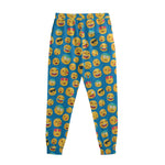 Blue Emoji Pattern Print Sweatpants