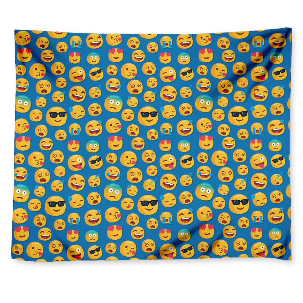 Blue Emoji Pattern Print Tapestry