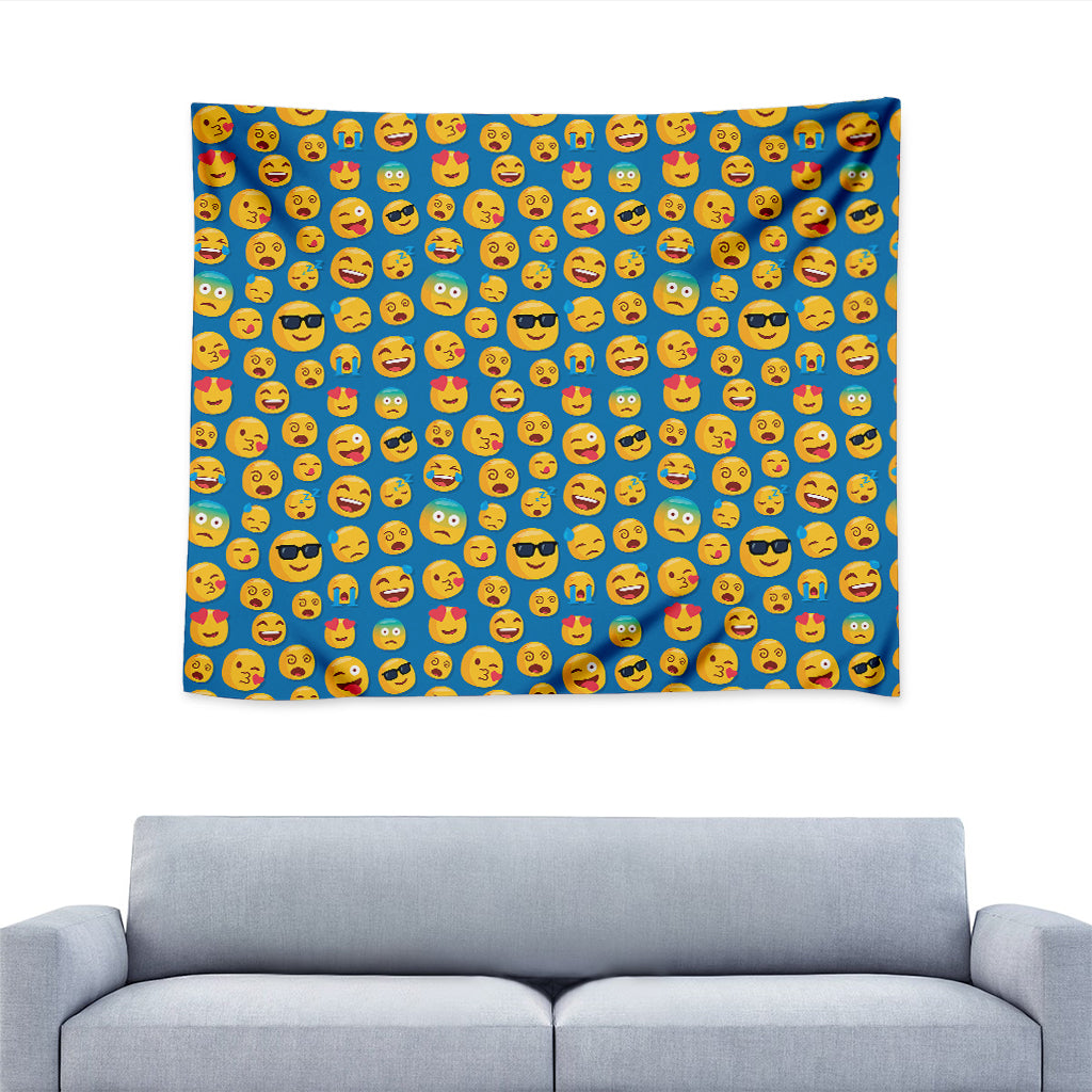 Blue Emoji Pattern Print Tapestry
