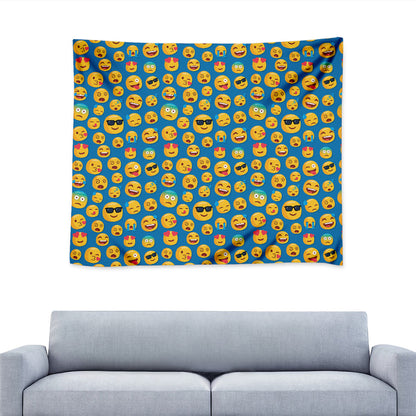 Blue Emoji Pattern Print Tapestry
