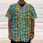 Blue Emoji Pattern Print Textured Short Sleeve Shirt