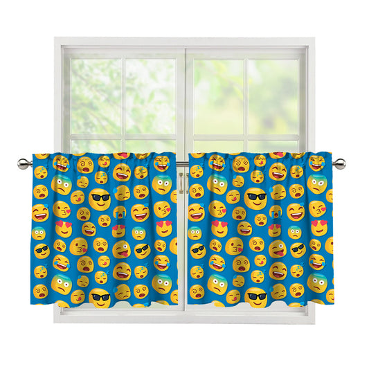 Blue Emoji Pattern Print Tier Curtains