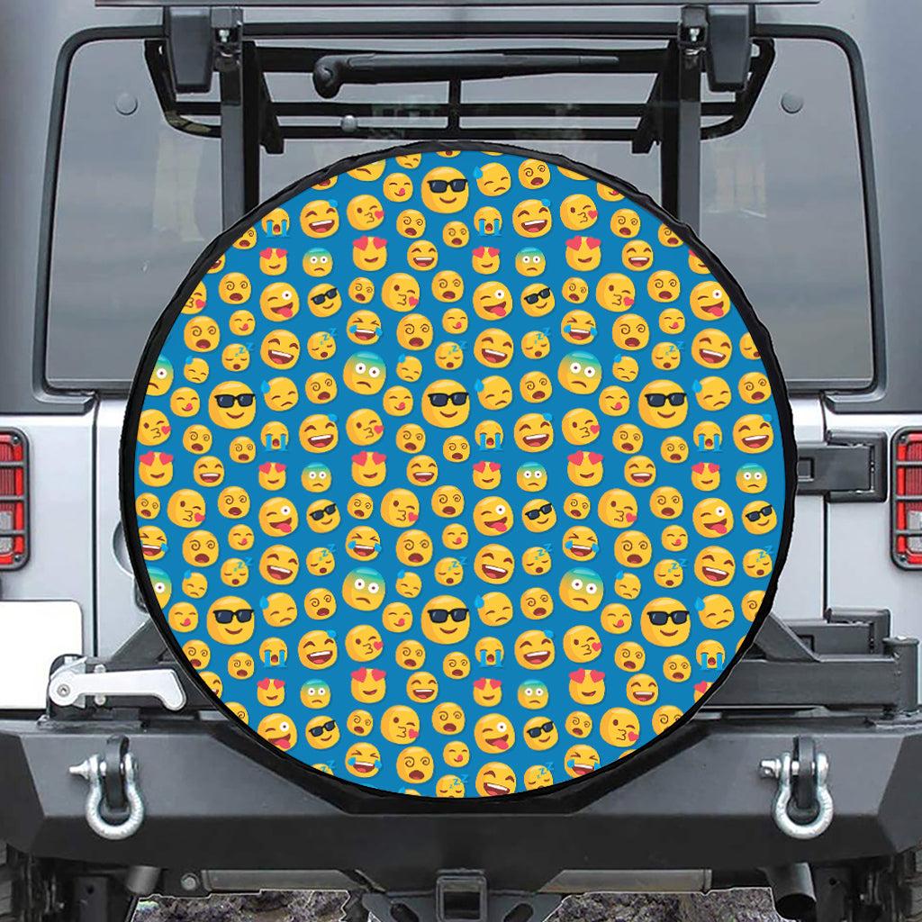 Blue Emoji Pattern Print Tire Cover