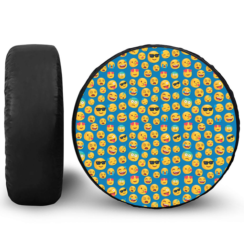 Blue Emoji Pattern Print Tire Cover