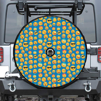 Blue Emoji Pattern Print Tire Cover With Camera Hole