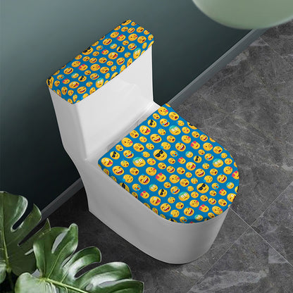 Blue Emoji Pattern Print Toilet Lid And Tank Cover Set