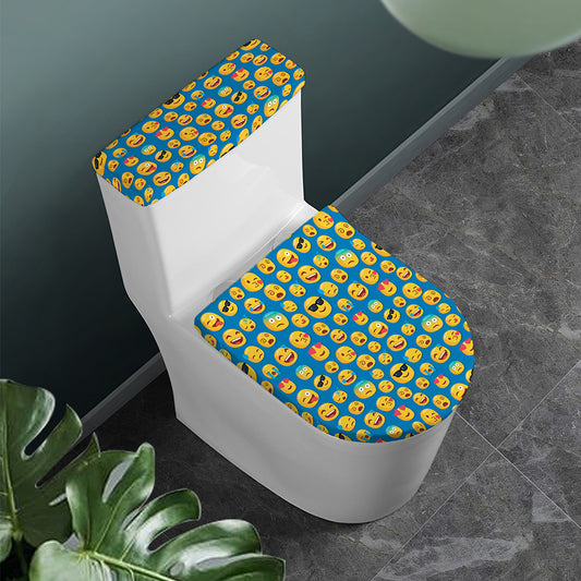 Blue Emoji Pattern Print Toilet Lid And Tank Cover Set